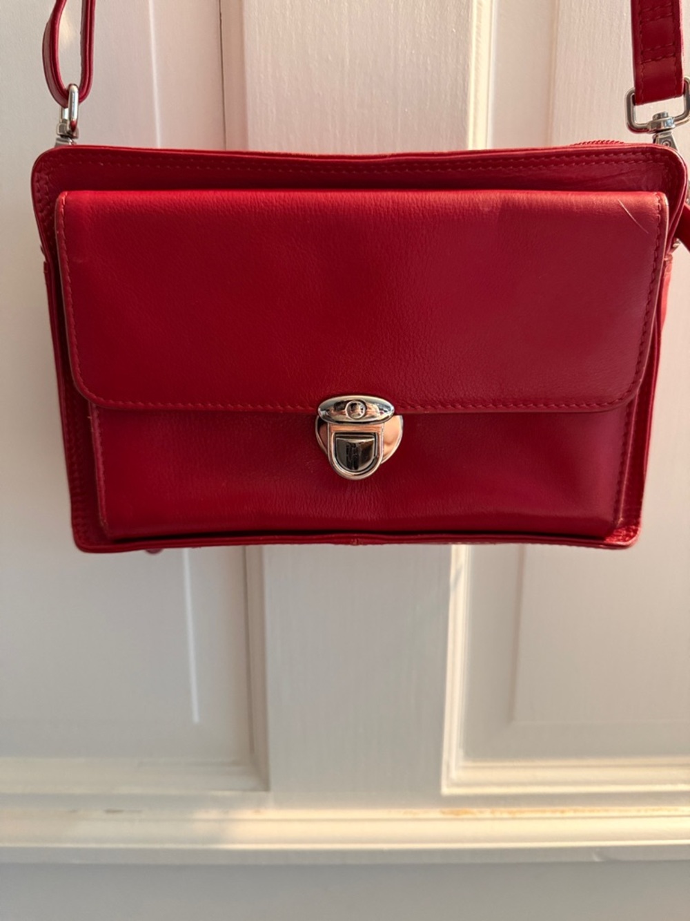 Red Leather Crossbody Bag with Front Flap